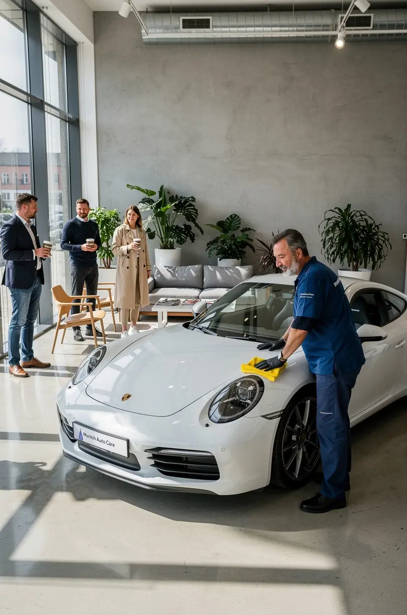 Exklusive Politur in einem spezialisierten Auto-Service-Studio zur Wiederherstellung des Originalglanzes